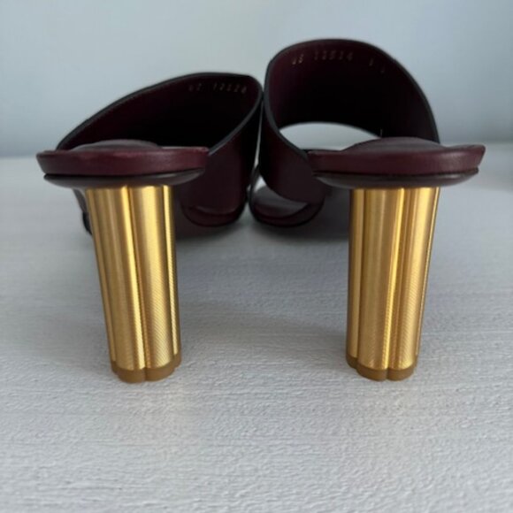 Salvatore Ferragamo Burgundy Sandals with Gold Heel - Picture 2 of 7